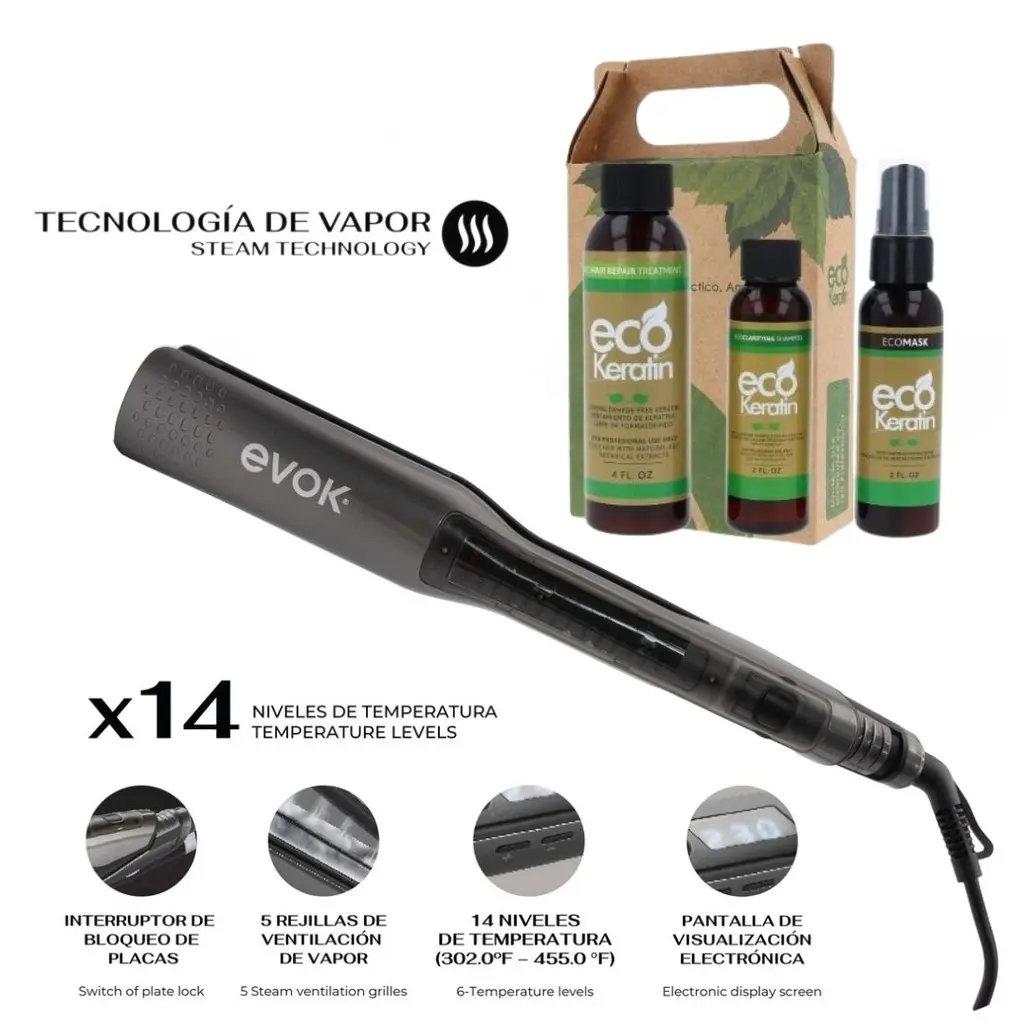 Combo Doble EcoKeratin + Plancha Evok Vapor